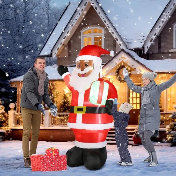 7 FT Lighted Christmas Inflatable Decoration, Inflatable Black Santa Claus Holding Gift, Funny Blow Up Yard Decorations With Built-in LED Lights For Holiday Party Front Yard Lawn Garden Decor