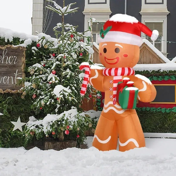 8ft 15W 5 LED Lights Gingerbread Man Holding Gift Garden Gingerbread Man Christmas Decoration
