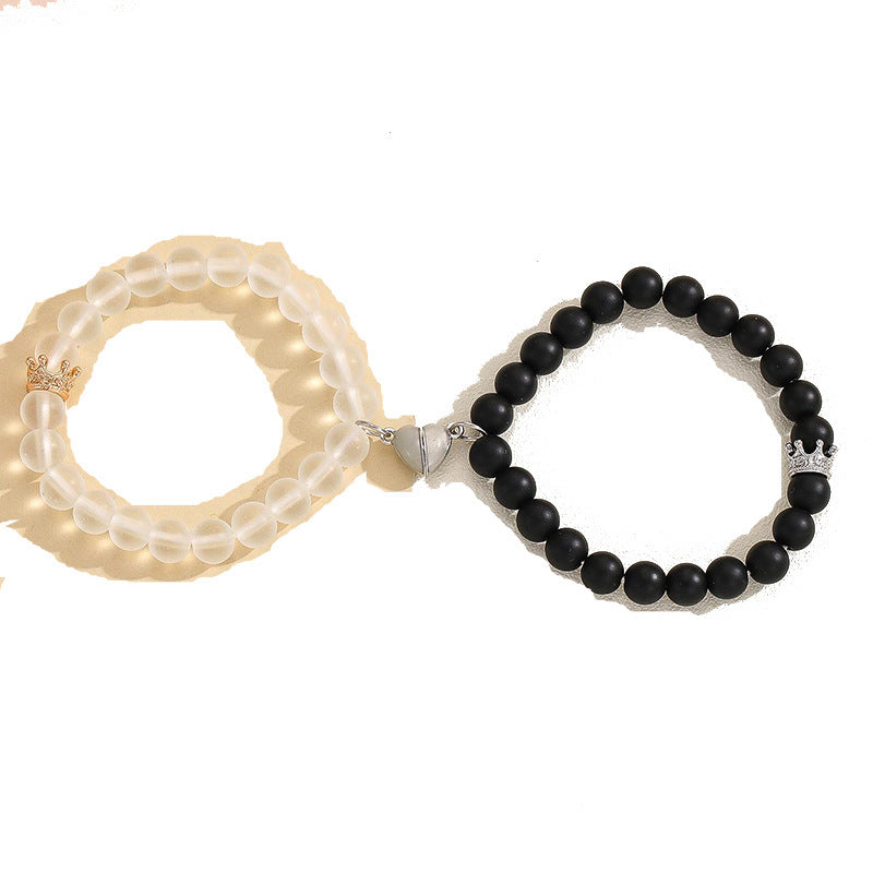 Fashion Jewelry 2pcs Handmade Crown Beaded Charms Bracelet Luminous Heart Glow In The Dark Couple Bracelet For Lover Men Women Fluorescent Gift