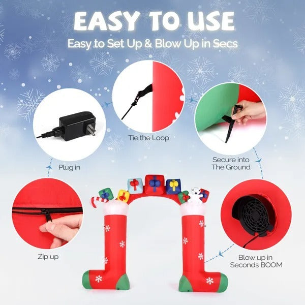 9ft 24w 11 LED Lights Christmas Sock Arch Holiday Arch Christmas Decoration