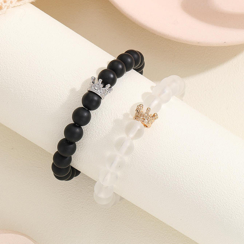 Fashion Jewelry 2pcs Handmade Crown Beaded Charms Bracelet Luminous Heart Glow In The Dark Couple Bracelet For Lover Men Women Fluorescent Gift