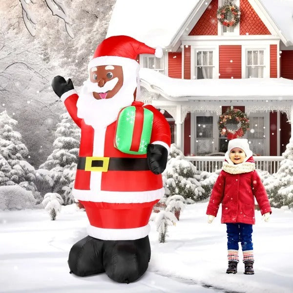7 FT Lighted Christmas Inflatable Decoration, Inflatable Black Santa Claus Holding Gift, Funny Blow Up Yard Decorations With Built-in LED Lights For Holiday Party Front Yard Lawn Garden Decor
