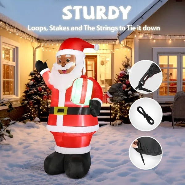 7 FT Lighted Christmas Inflatable Decoration, Inflatable Black Santa Claus Holding Gift, Funny Blow Up Yard Decorations With Built-in LED Lights For Holiday Party Front Yard Lawn Garden Decor