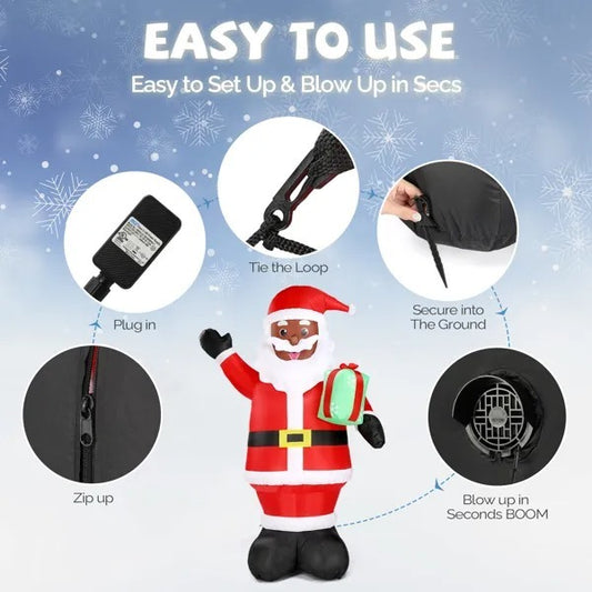 7 FT Lighted Christmas Inflatable Decoration, Inflatable Black Santa Claus Holding Gift, Funny Blow Up Yard Decorations With Built-in LED Lights For Holiday Party Front Yard Lawn Garden Decor