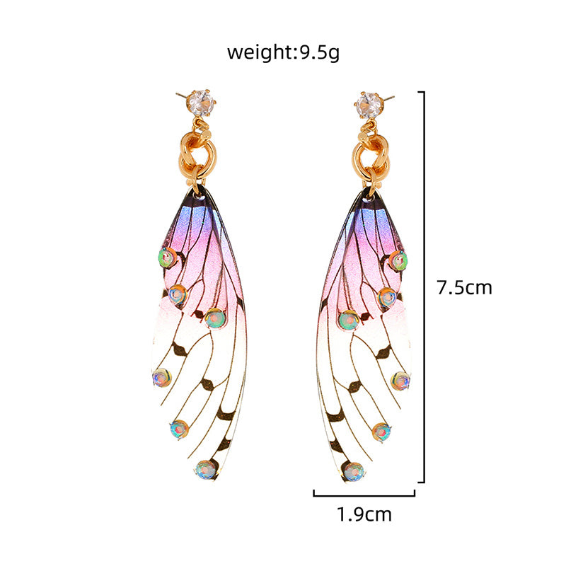 Stylish long fringed INS EMULATED CICADA wing butterfly earrings
