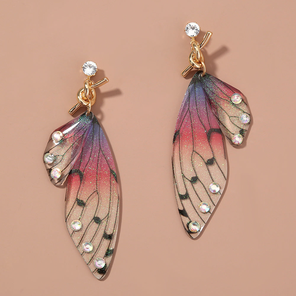 Stylish long fringed INS EMULATED CICADA wing butterfly earrings