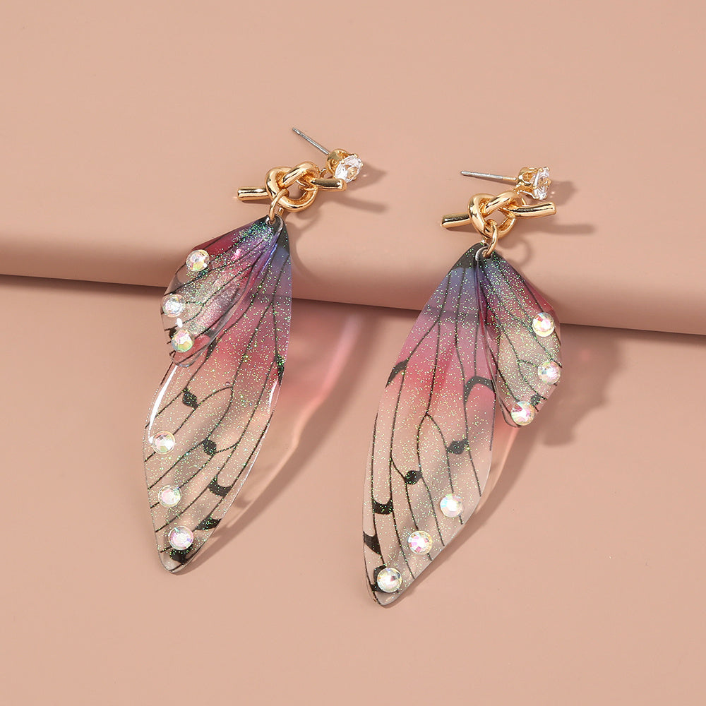 Stylish long fringed INS EMULATED CICADA wing butterfly earrings
