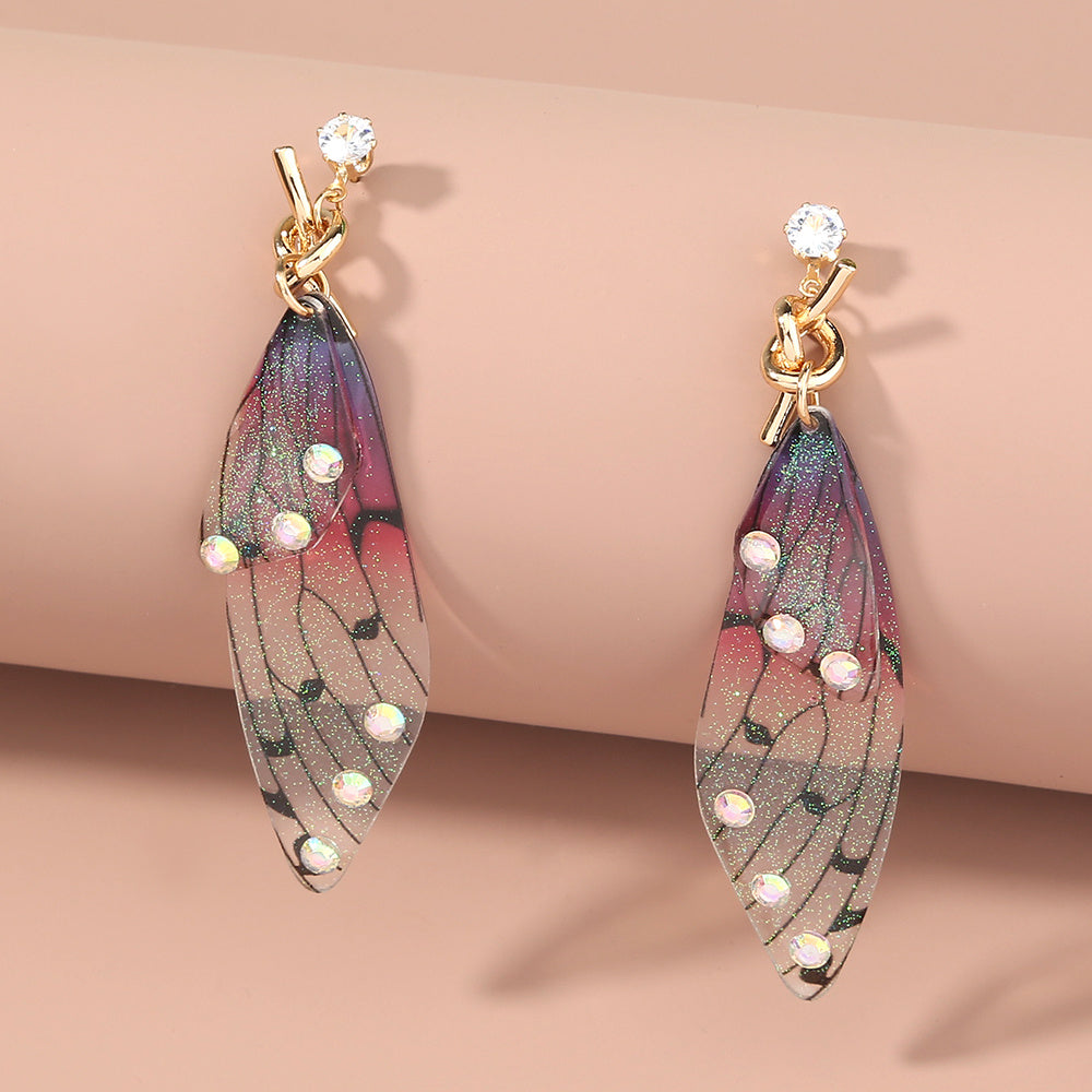 Stylish long fringed INS EMULATED CICADA wing butterfly earrings