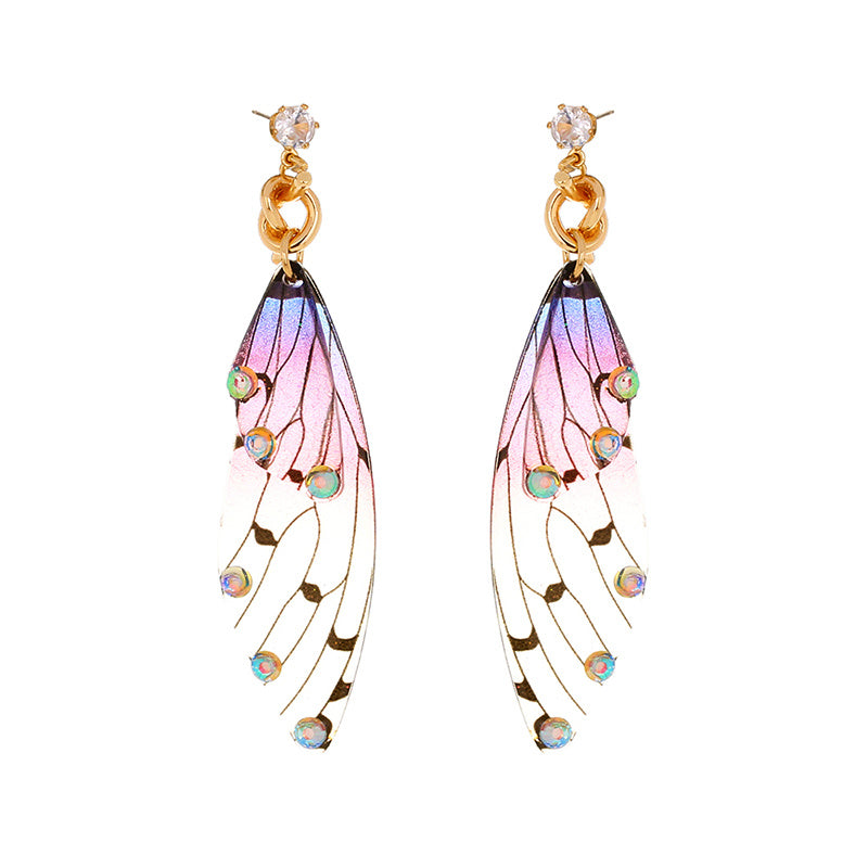 Stylish long fringed INS EMULATED CICADA wing butterfly earrings