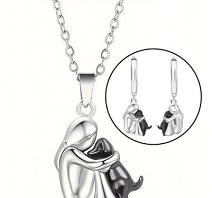 Fashion Jewelry Little Girl And Dog Hug Ear Studs
