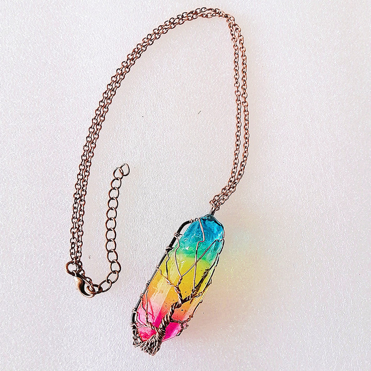 multi colored crystal with chain necklace